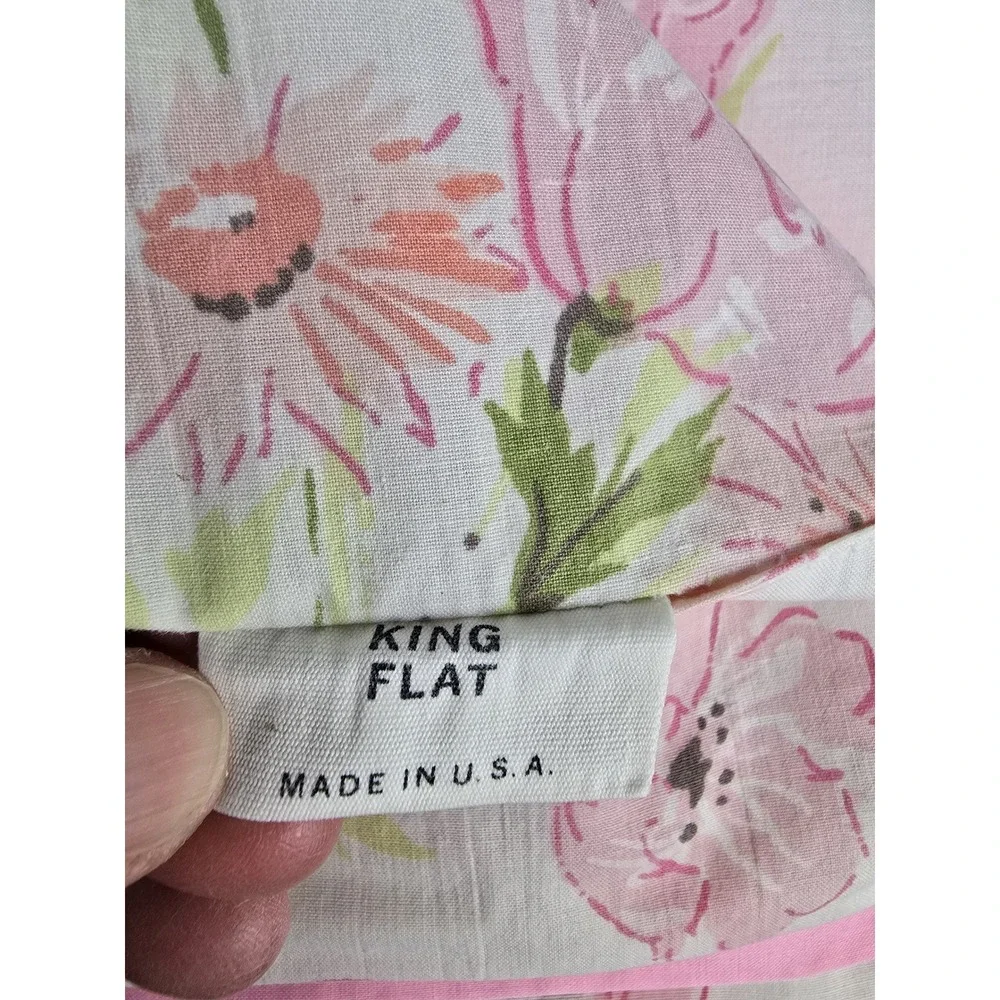 Vtg Wondercale Springmaid Flat/Fitted Sheet Set King Pink Floral Made in USA
